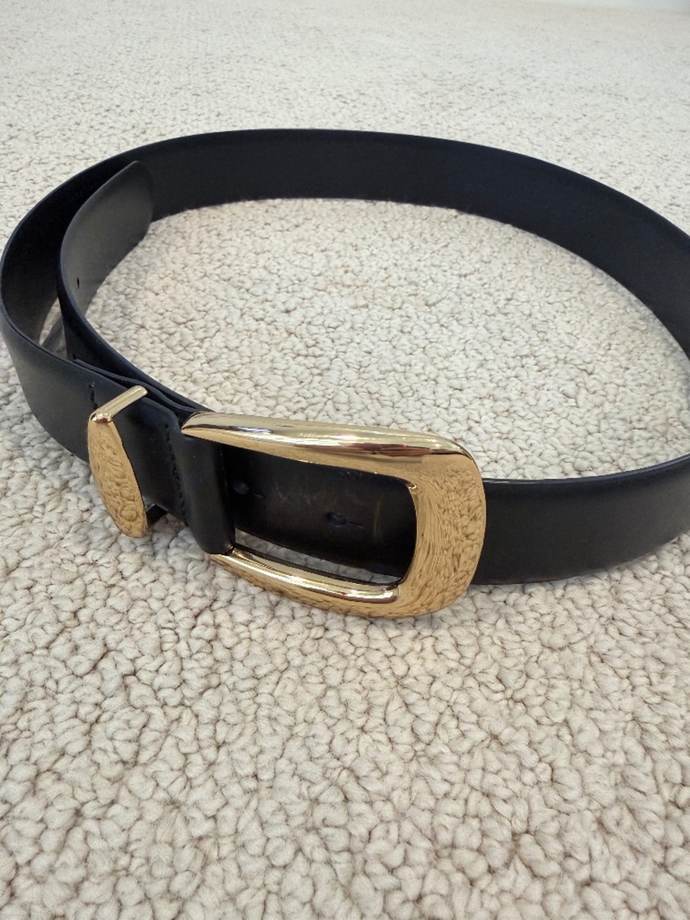 Madewell Black Leather Belt with Gold Buckle